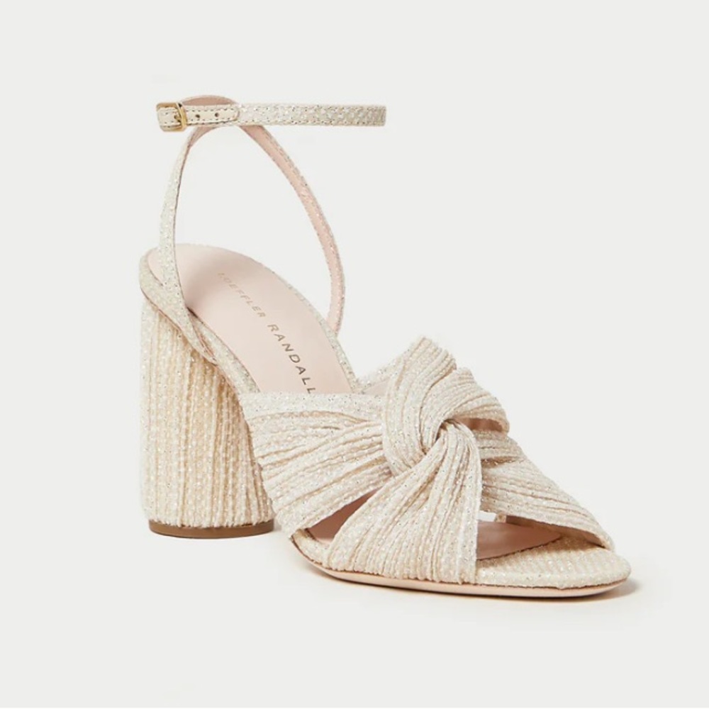 Loeffler Randall Reed Cream Sparkle Pleated Twist Heel size 6